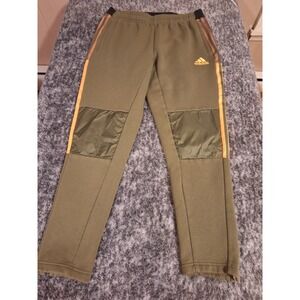 Adidas Boys Sz Large  Army Green/Yellow Striped Heavy‎ Weight Track Sweat Pants